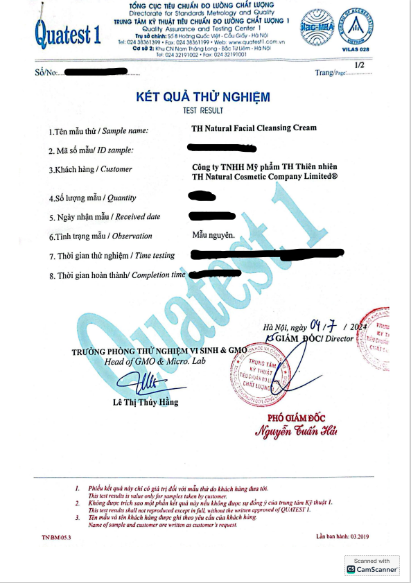 Kết quả thử nghiệm cao rửa mặt